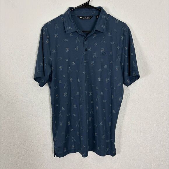 Travis Mathew Blue Here For A Good Time Drinks Collared Golf Polo Top - Picture 1 of 7